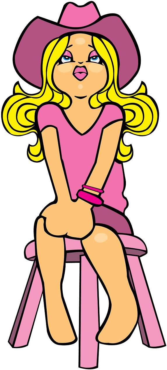 Cartoon Cowgirlin Pink Dressand Hat PNG