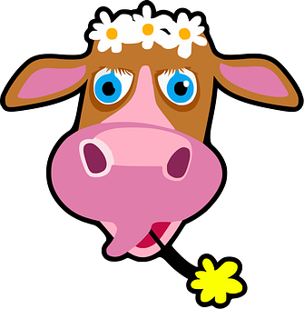 Cartoon Cowwith Daisy Flowers PNG