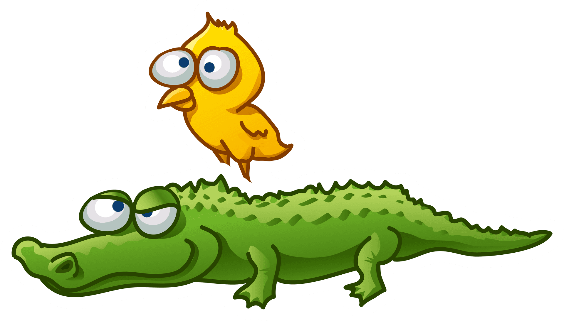 Cartoon Crocodileand Bird Friends PNG