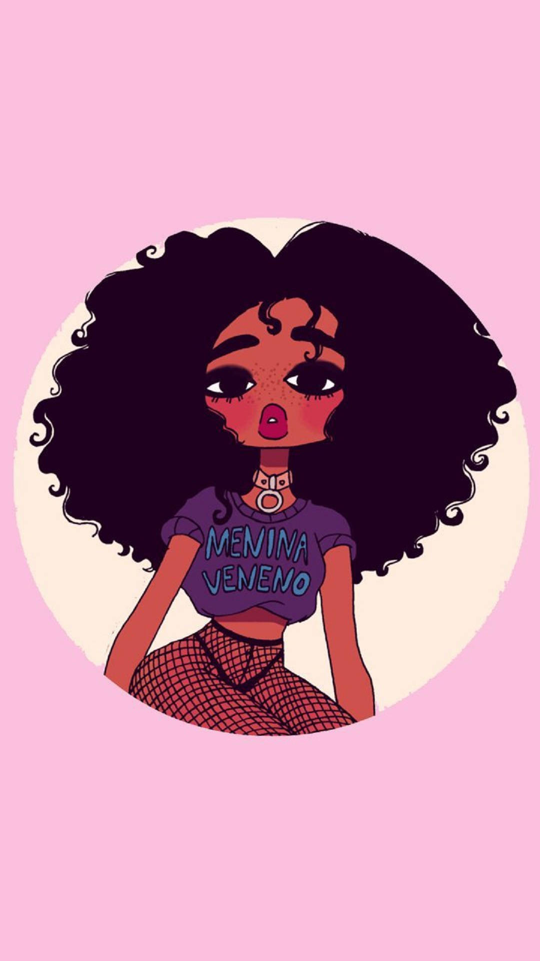 Cartoon Cute Black Girl Pink Aesthetic Picture