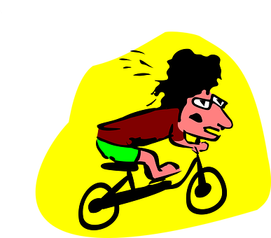 Cartoon Cyclist Speeding Through Yellow Background PNG