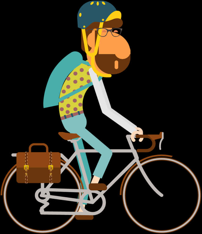 Cartoon Cyclistwith Helmetand Bag PNG