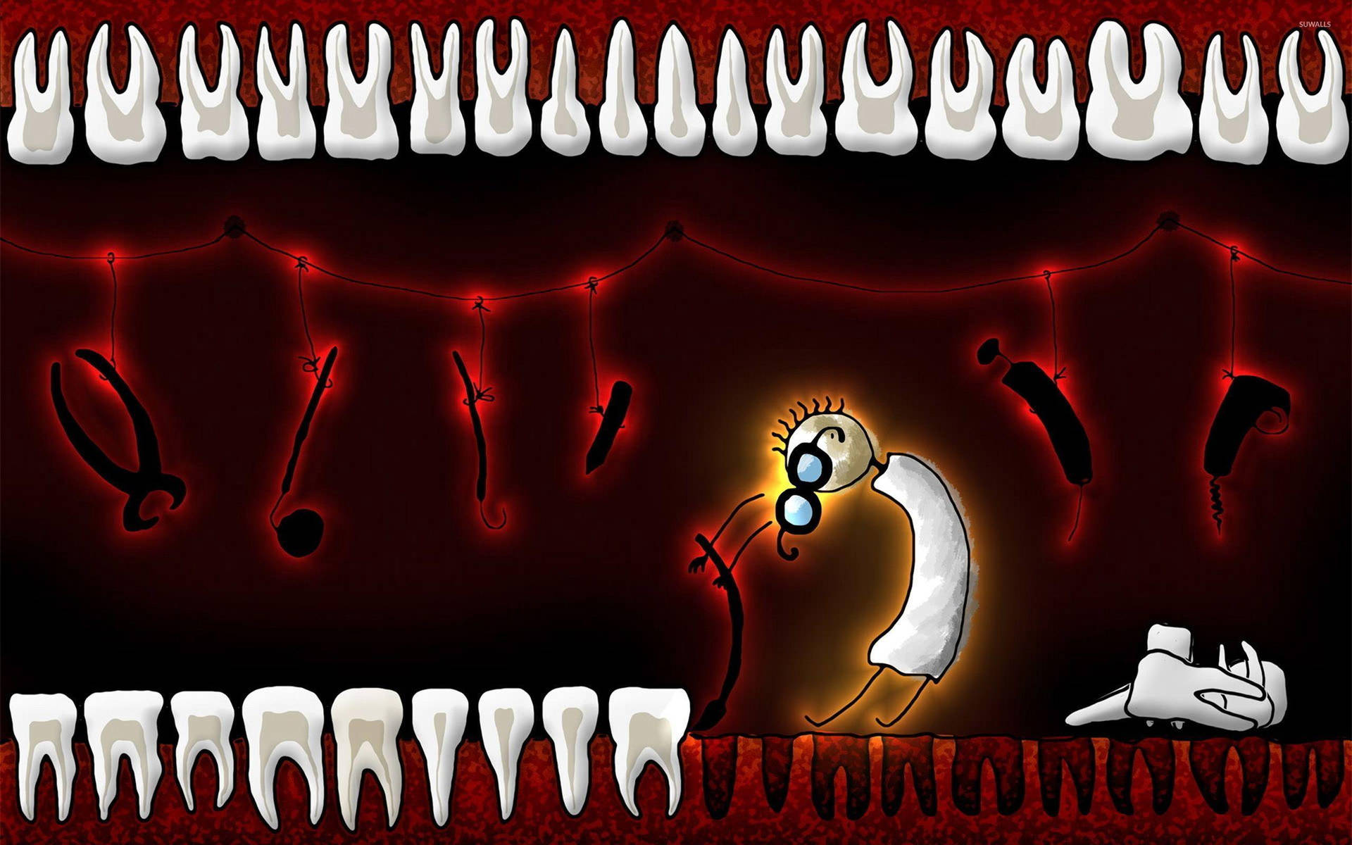 Cartoon Dentist Extracting Teeth Wallpaper