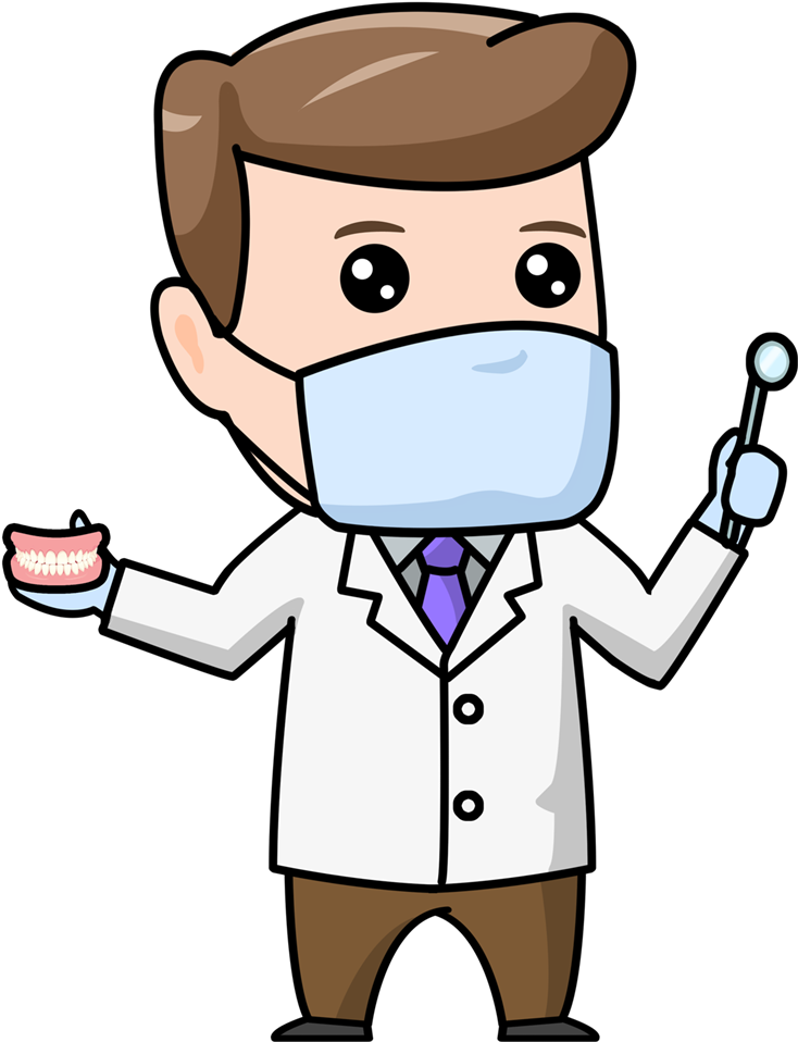 Cartoon Dentist Holding Toolsand Teeth Model PNG