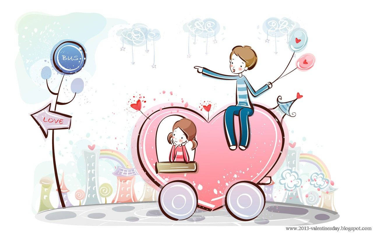 Cartoon Depiction Of Cute Couple Drawing Wallpaper