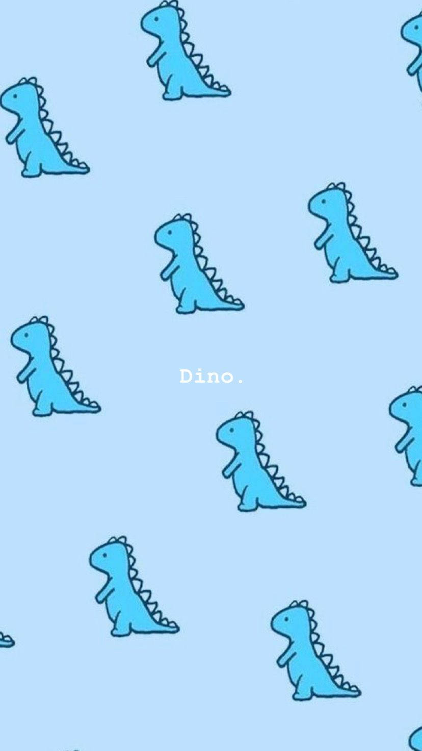 En blå baggrund med et blåt dinosauremønster, der svæver omkring Wallpaper