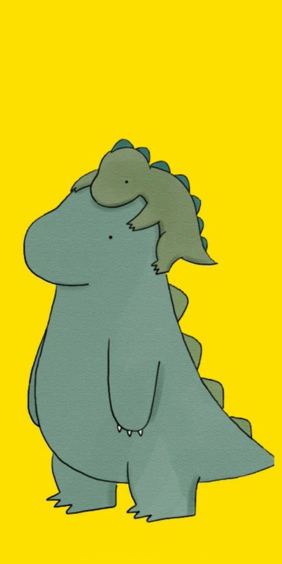 Yellow Cartoon Dinosaur Phone Wallpaper