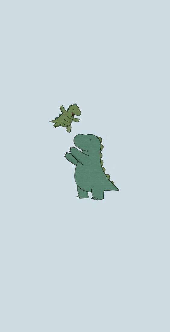 Heartwarming Cartoon Dinosaur Phone Wallpaper