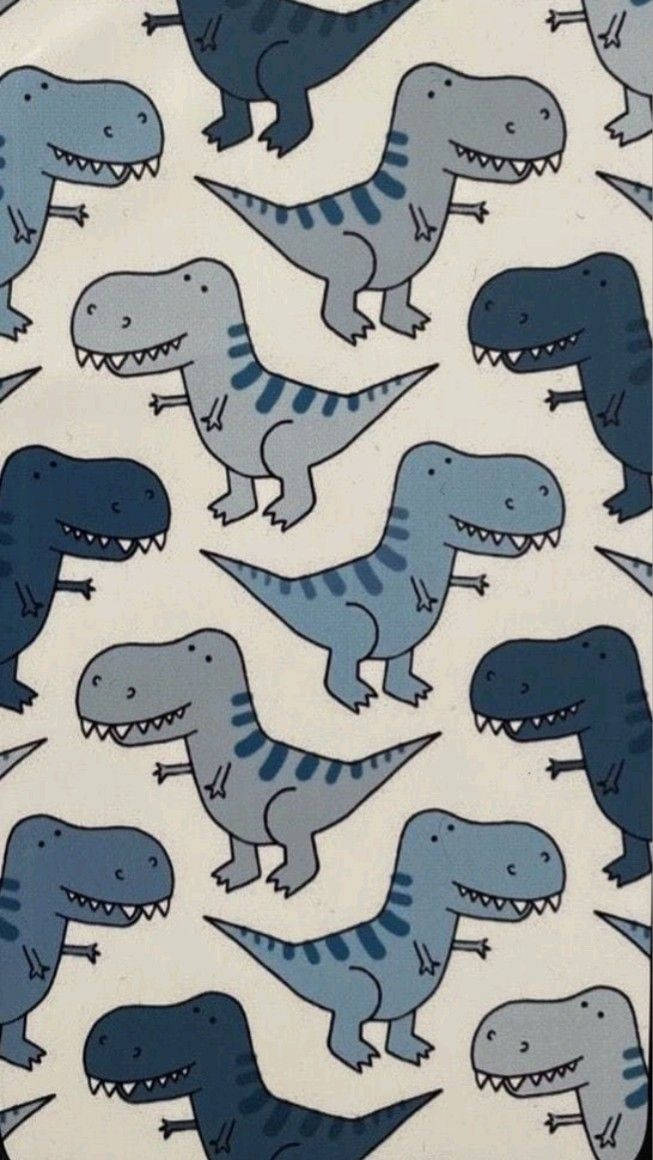 En blå-hvid dinosaur stof med et blå-hvidt mønster Wallpaper