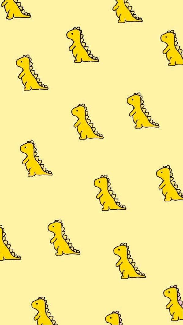 Teléfonocon Un Dinosaurio De Dibujos Animados Amarillo. Fondo de pantalla