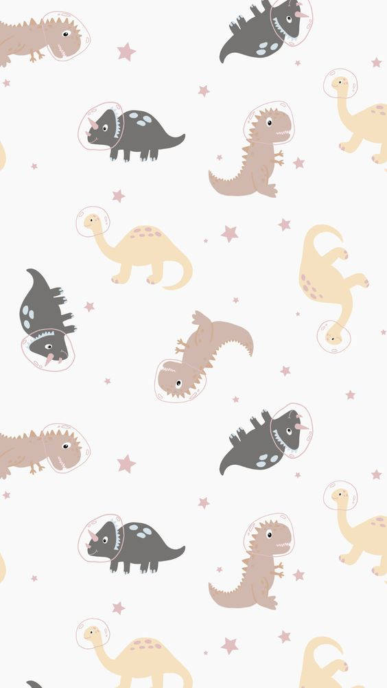 Astronaut Cartoon Dinosaur Phone Wallpaper