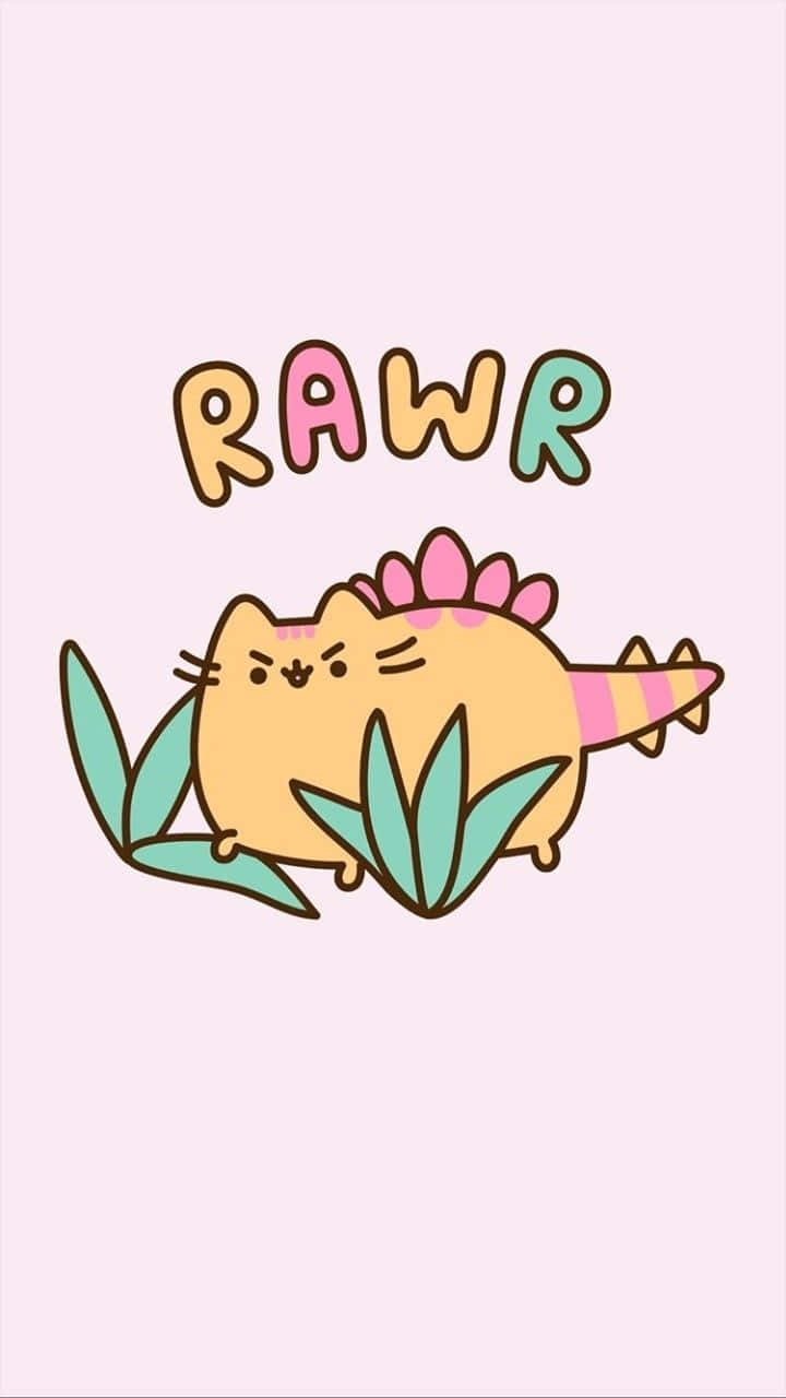 A Cartoon Cat With The Word Rawr On It Wallpaper