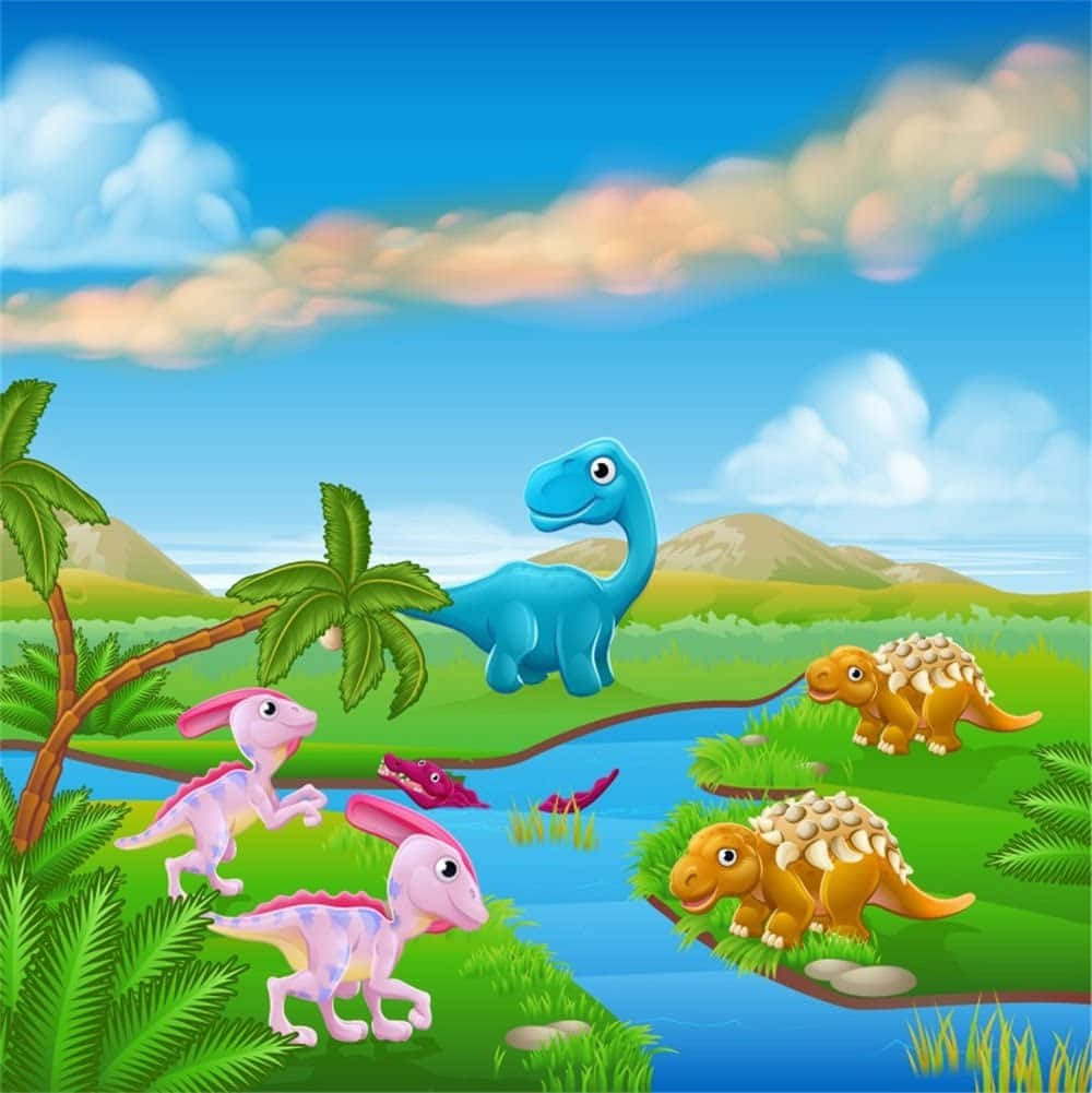 Cartoon Dinosaurs In The River Wallpaper