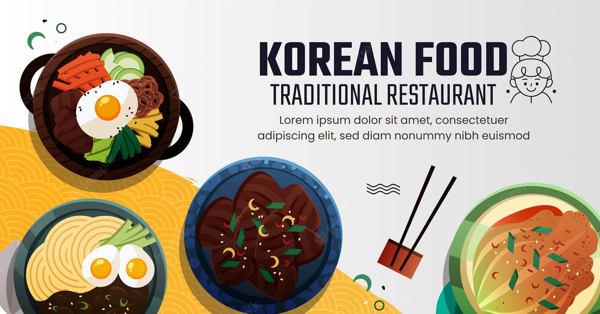 Cartoon Dishes Korean Food Wallpaper