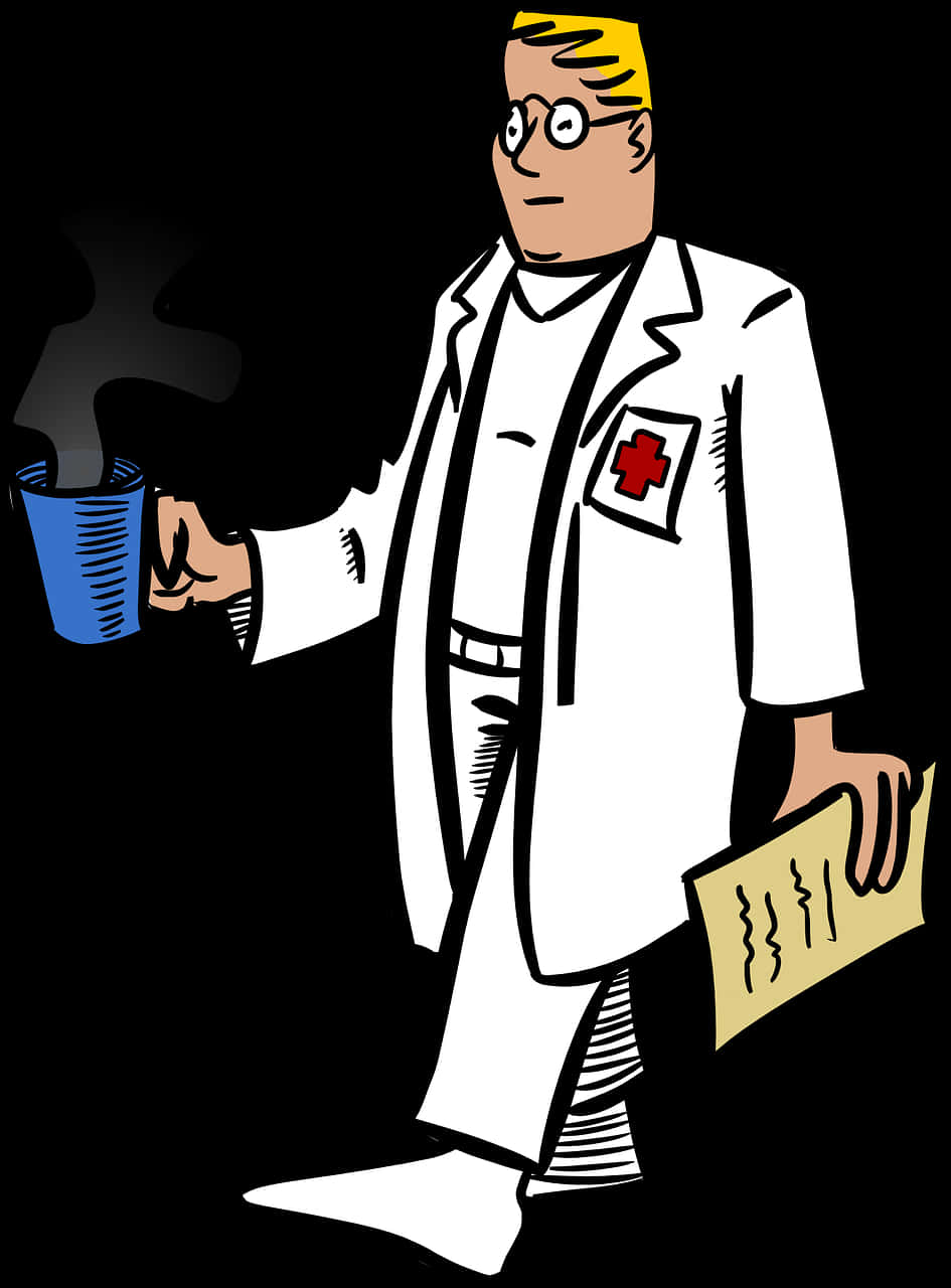 Cartoon Doctor Holding Steaming Cup PNG