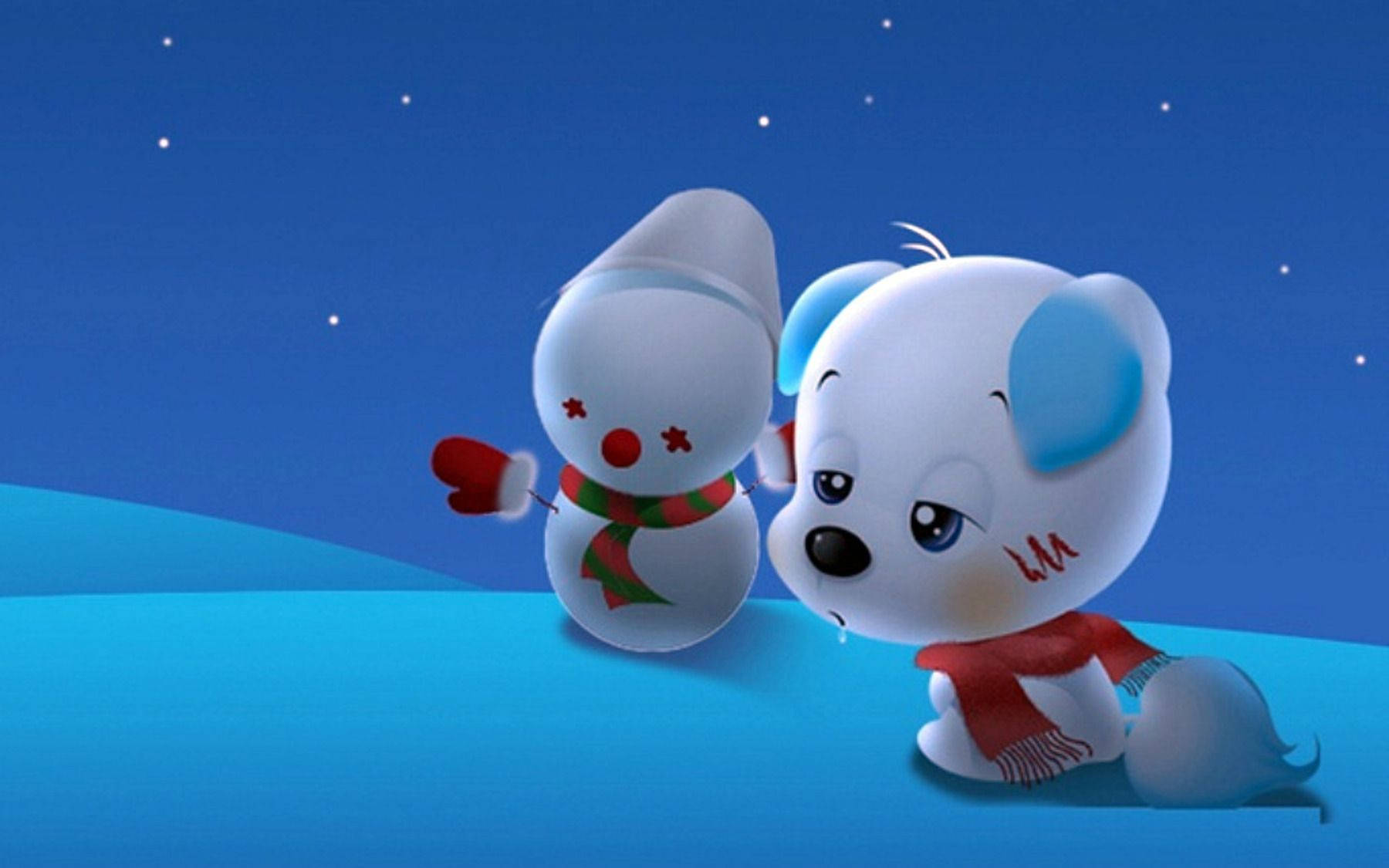Cartoon Dog And Snowman