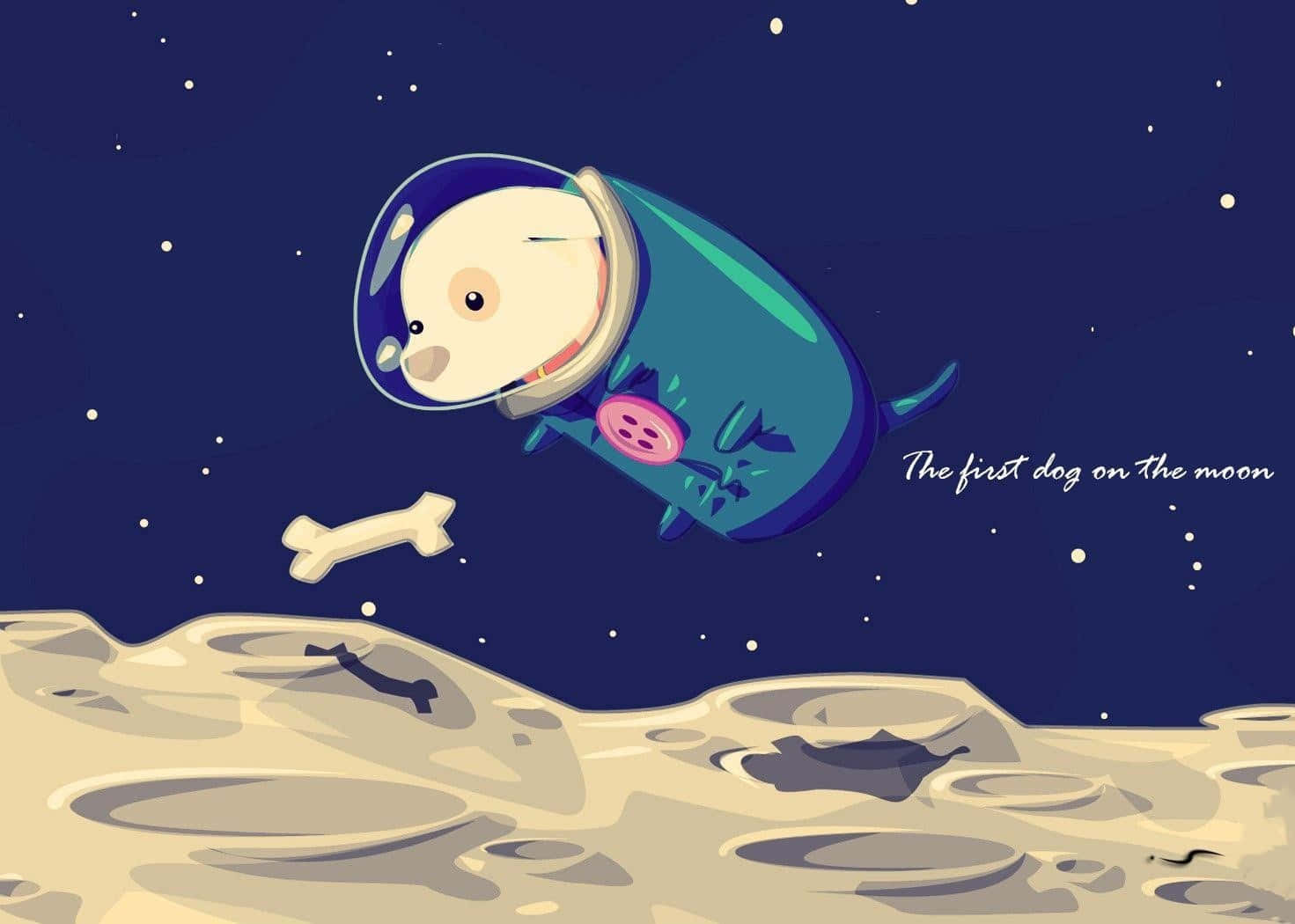 Cartoon Dog Astronauton Moon Wallpaper
