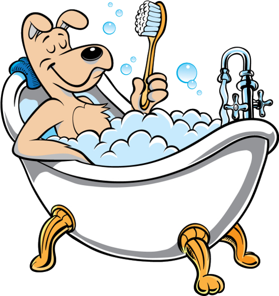 Cartoon Dog Brushing Teethin Bathtub PNG
