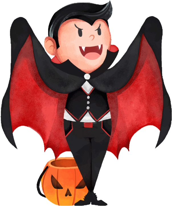 Cartoon Draculawith Halloween Pumpkin Bucket PNG