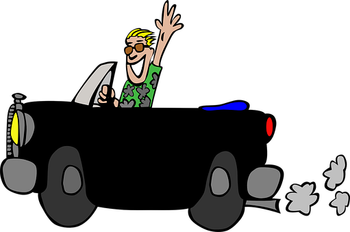 Cartoon Driver Waving From Car PNG