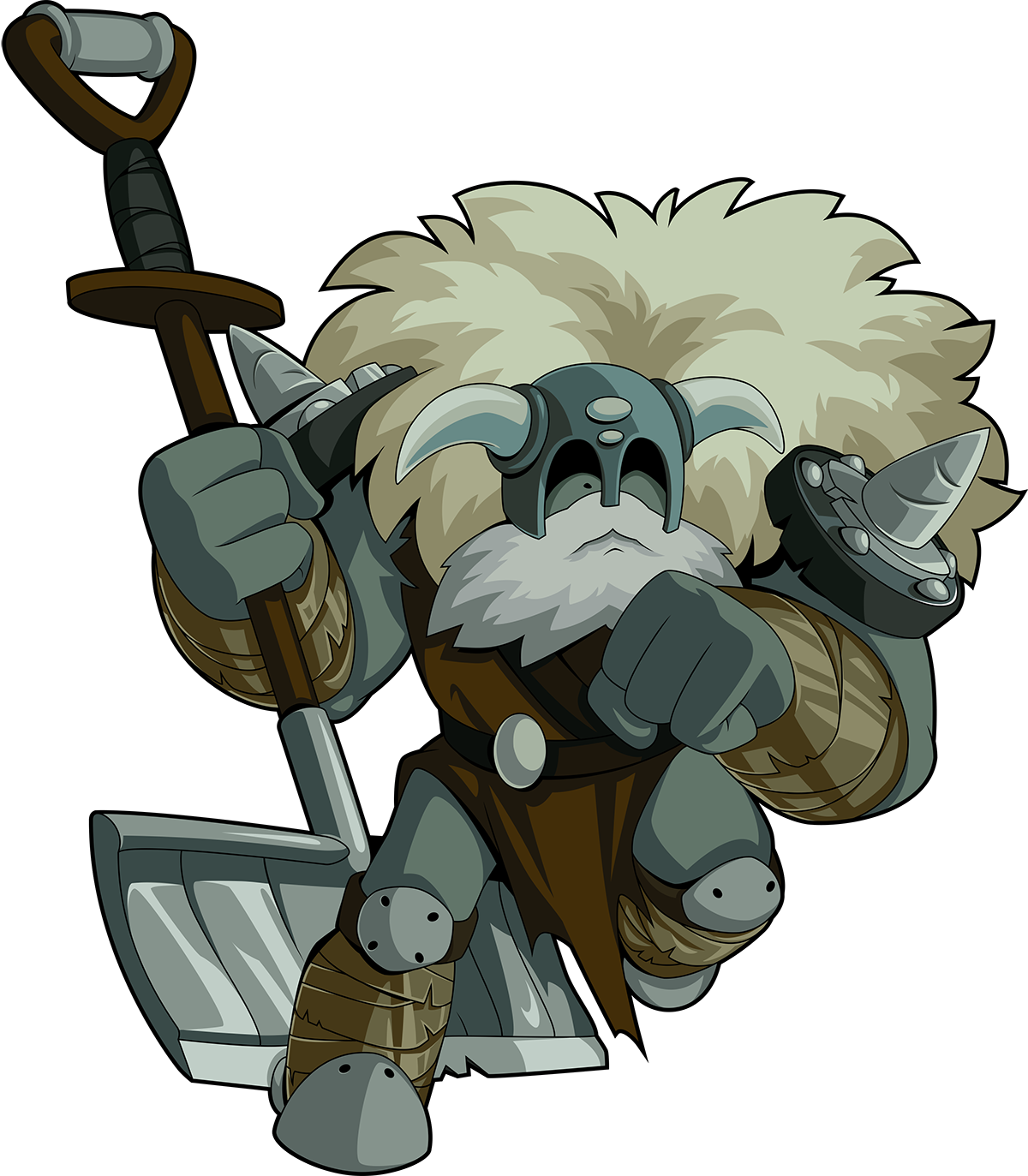 Cartoon Dwarf Knightwith Axeand Hammer PNG