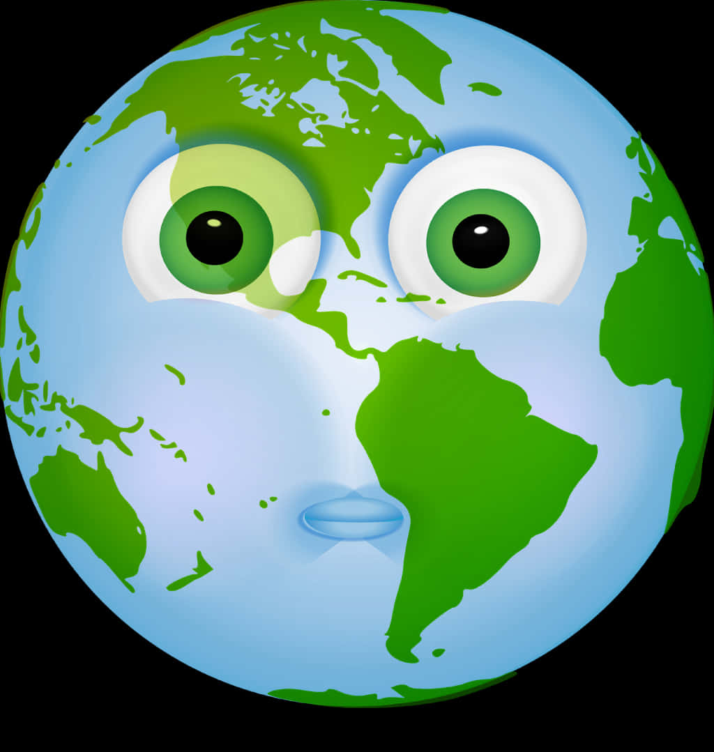 Cartoon Earth With Face Expression PNG
