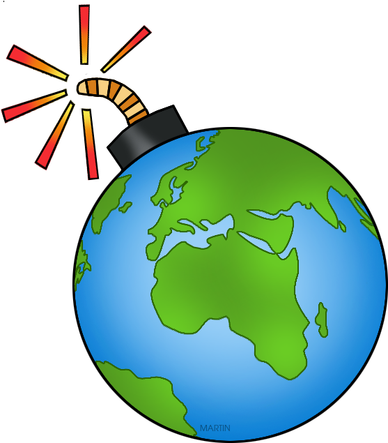 Cartoon Earth With Lit Fuse Bomb Clipart PNG