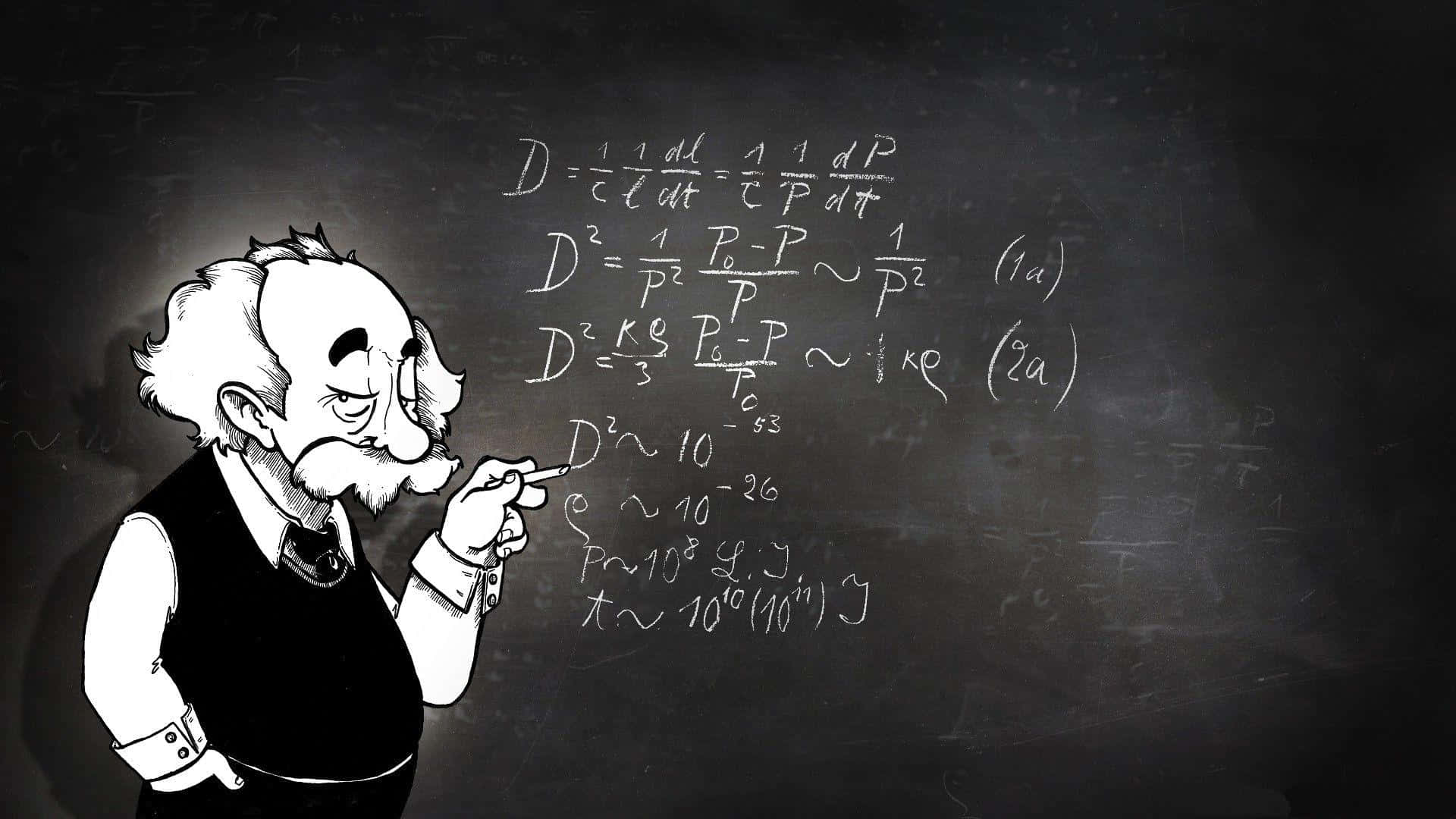 Cartoon_ Einstein_ Blackboard_ Equations Wallpaper