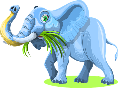 Cartoon Elephant Chewing Grass PNG