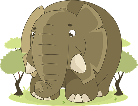 Cartoon_ Elephant_in_ Forest_ Vector PNG