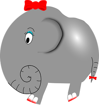 Cartoon Elephantwith Red Bow PNG