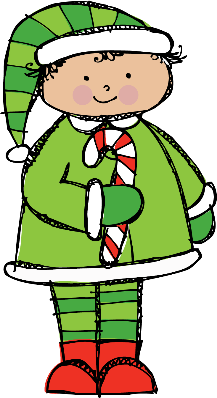 Cartoon Elf Holding Candy Cane PNG