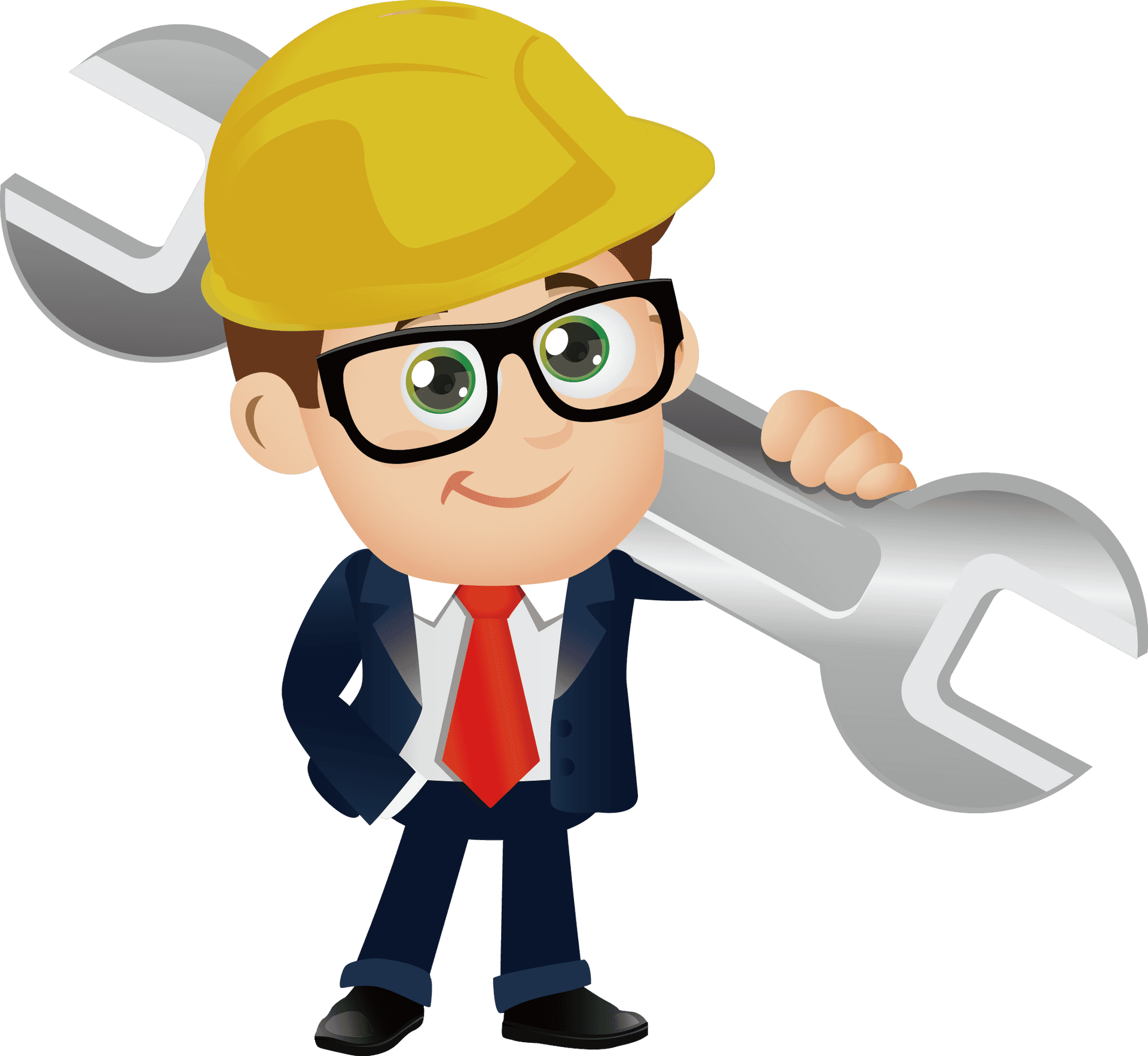 Cartoon Engineer Holding Wrench.png PNG