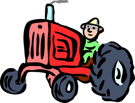 Cartoon Farmeron Red Tractor PNG