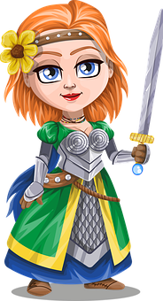 Cartoon Female Knightwith Sword PNG