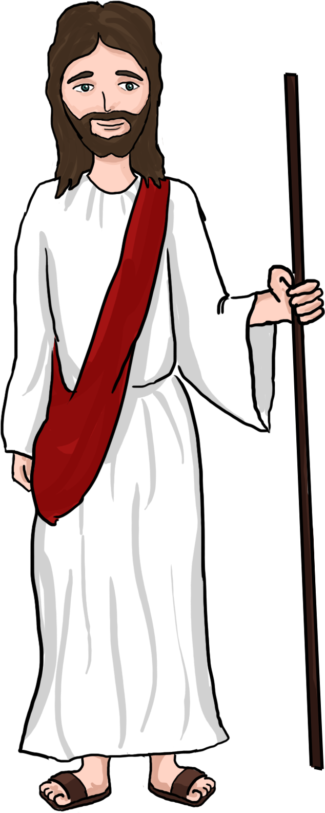 Cartoon Figurein White Robewith Staff PNG