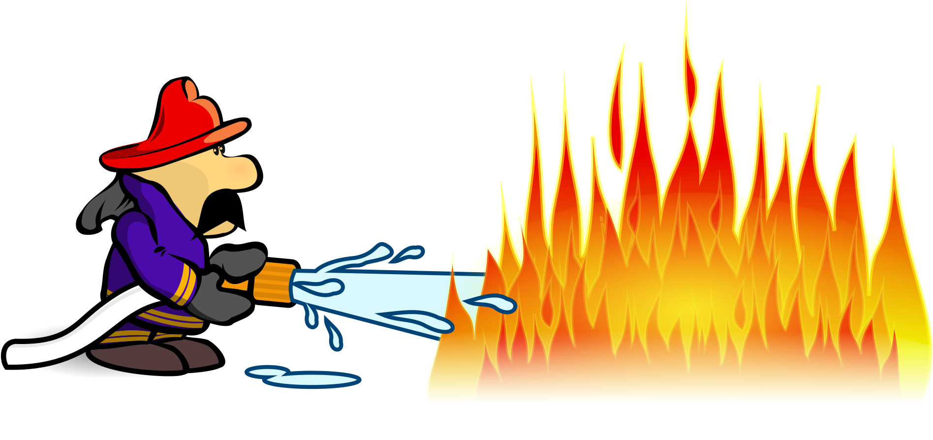 Cartoon Firefighter Extinguishing Fire PNG