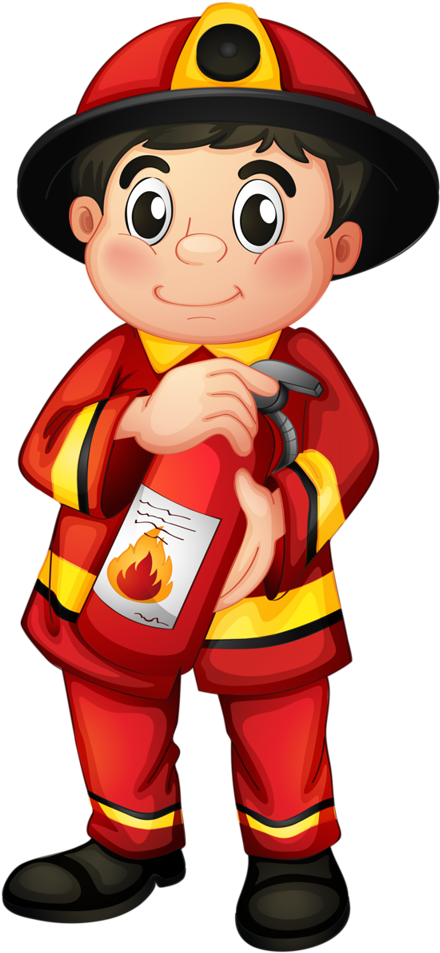 Cartoon Firefighter Holding Extinguisher PNG