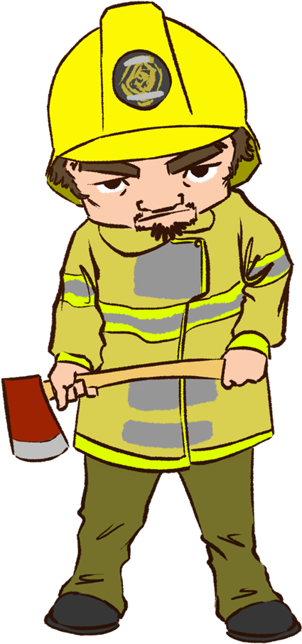 Cartoon Firefighterwith Axe PNG