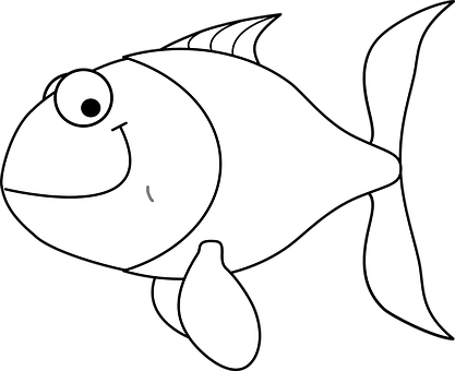 Cartoon Fish Blackand White PNG