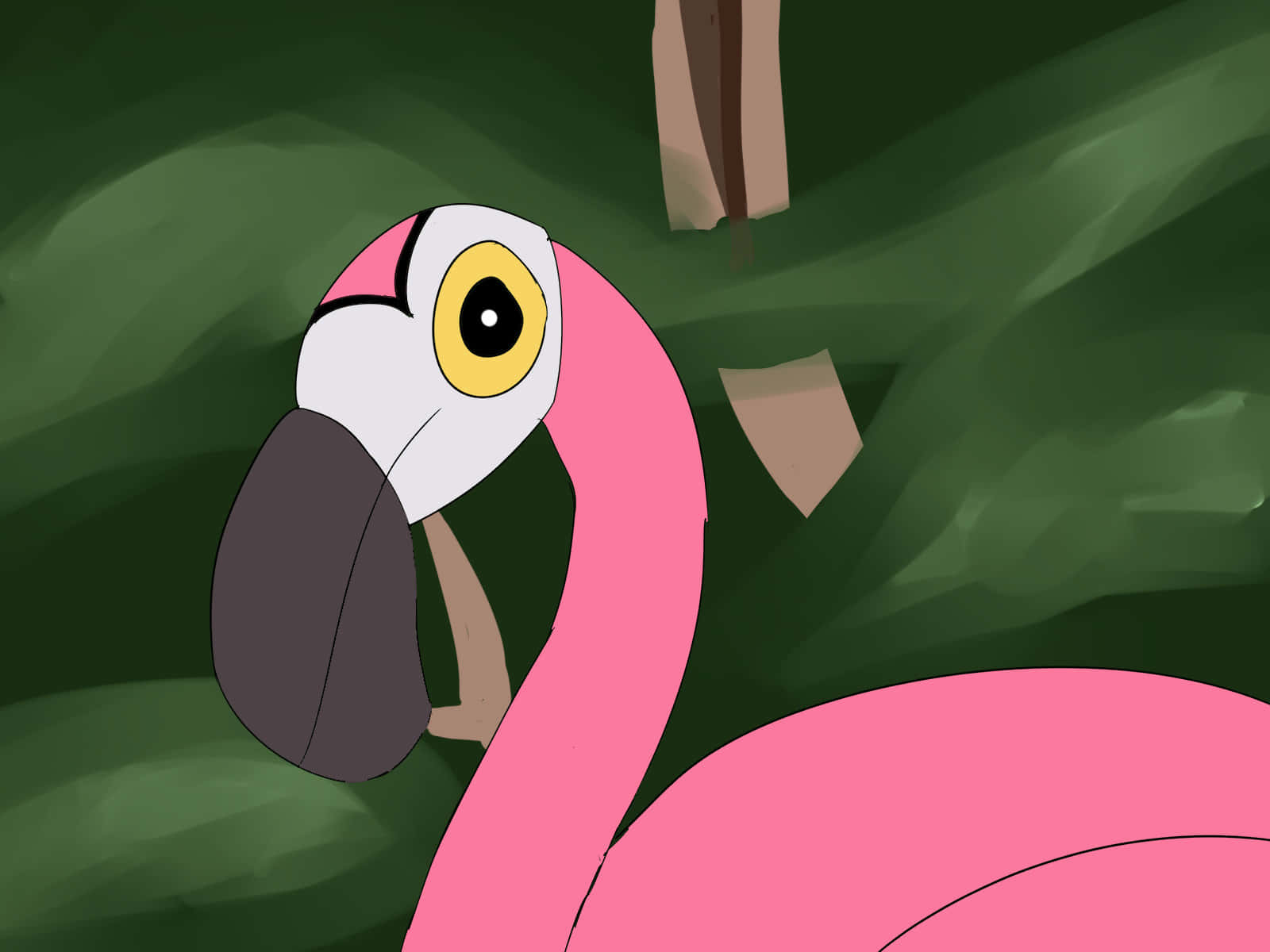 Cartoon Flamingoin Greenery Wallpaper