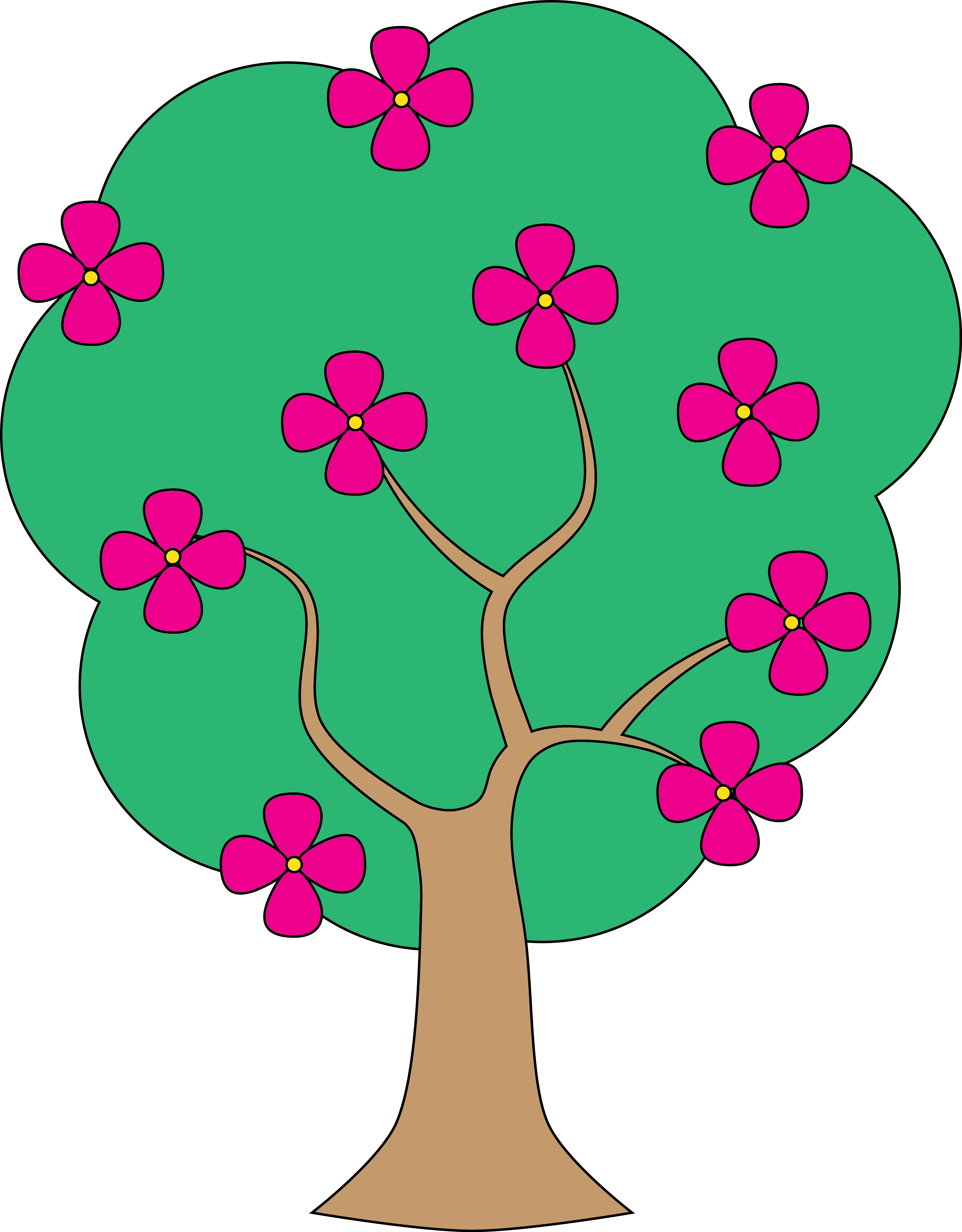 Cartoon Flowering Tree Vector PNG