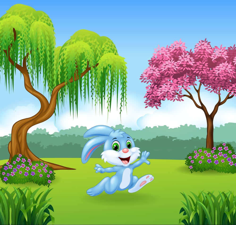 Rabbit In The Park With Trees And Flowers