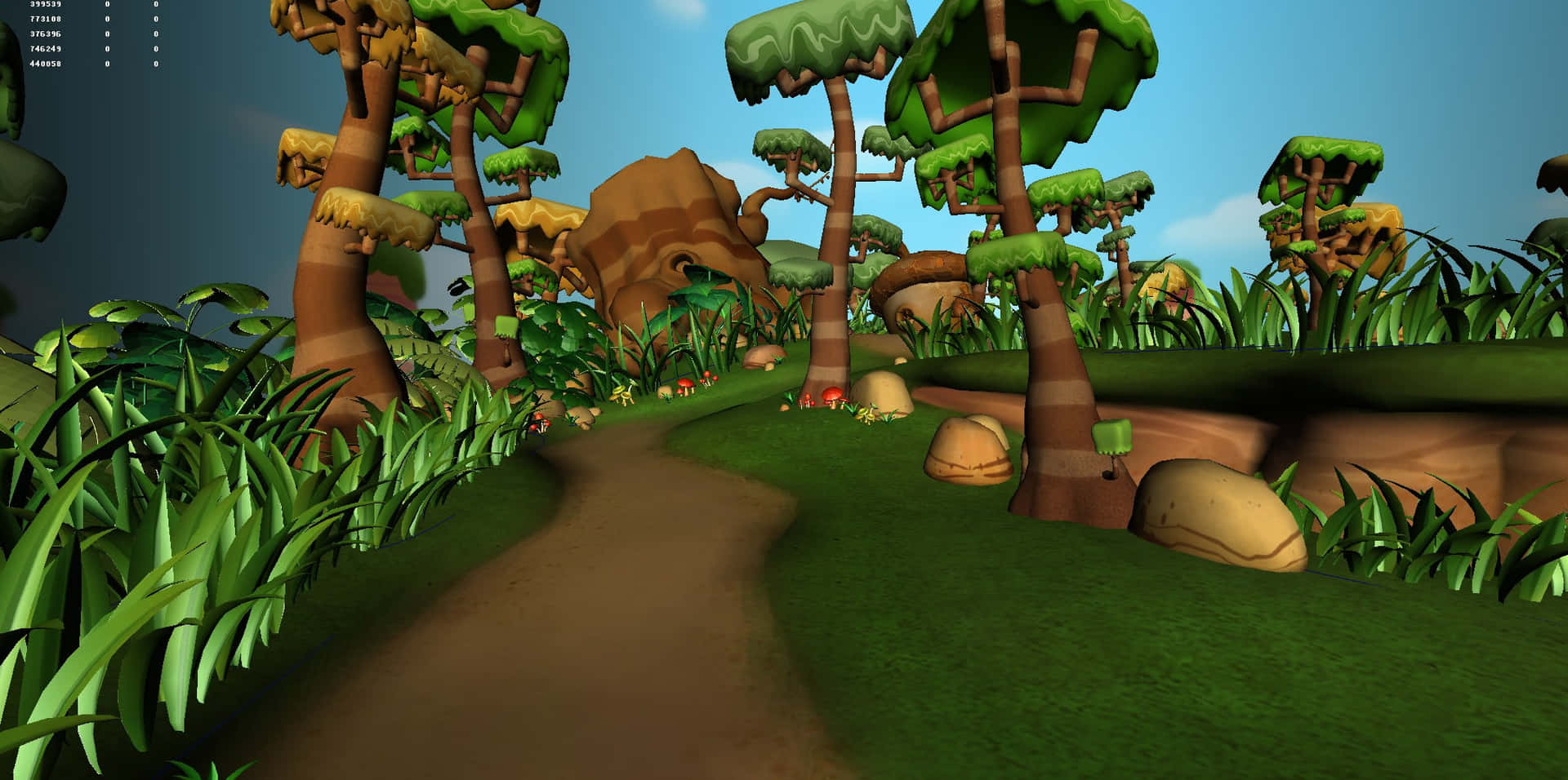 A 3d Scene With Trees And Grass