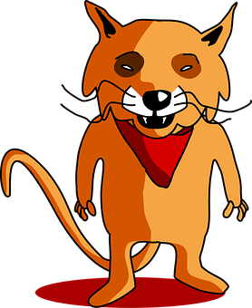 Cartoon Fox Standing Red Scarf PNG