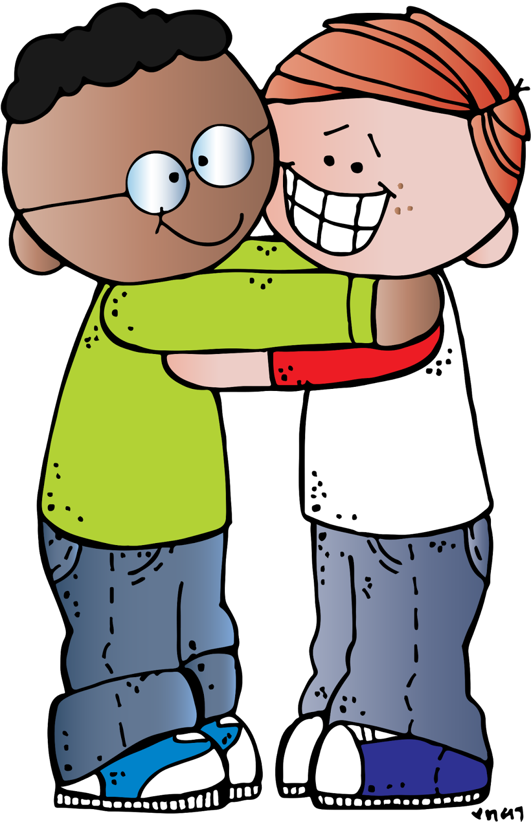 Cartoon Friends Hugging PNG