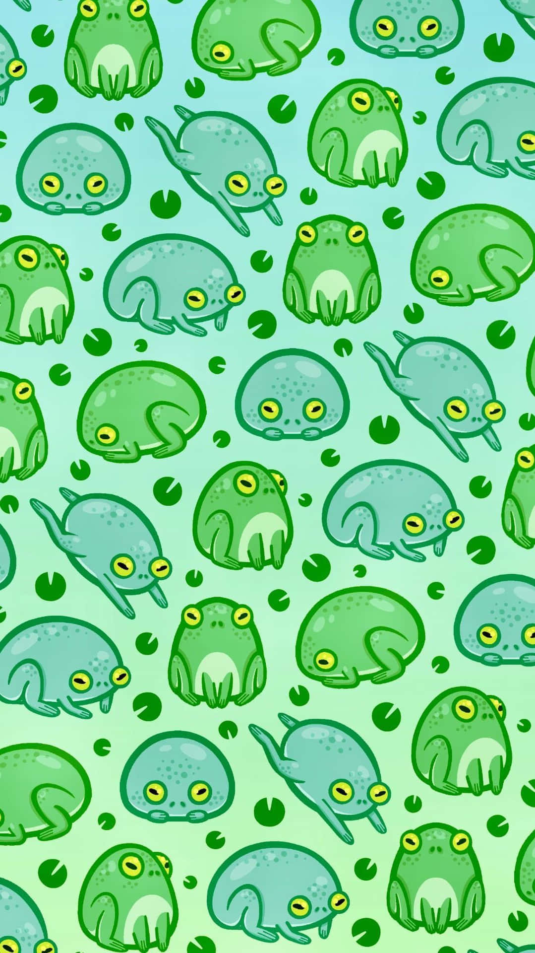 Cartoon Frog Pattern Green Background Wallpaper