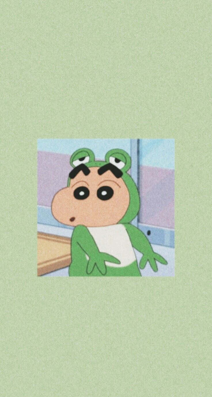 Cartoon Froggy Character Green Background Wallpaper