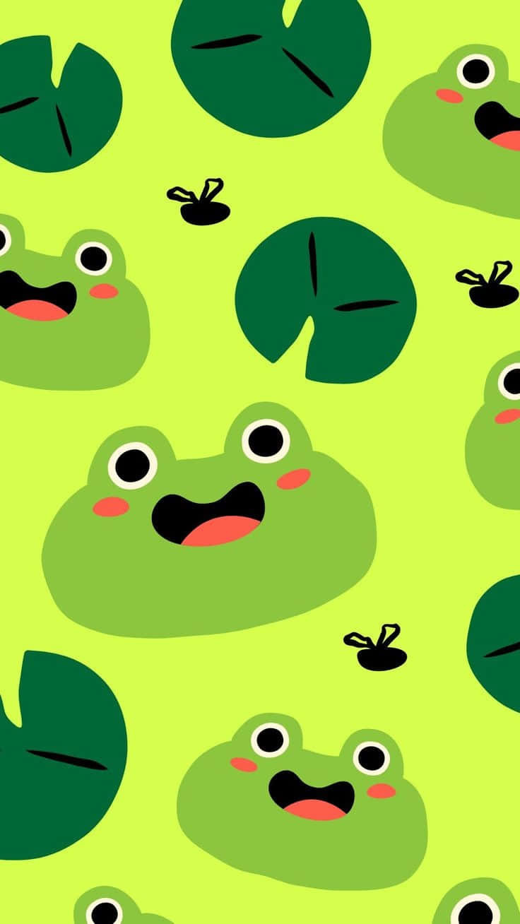 Cartoon Frogsand Lily Pads Pattern Wallpaper