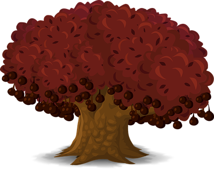 Cartoon Fruit Tree Full Bloom PNG